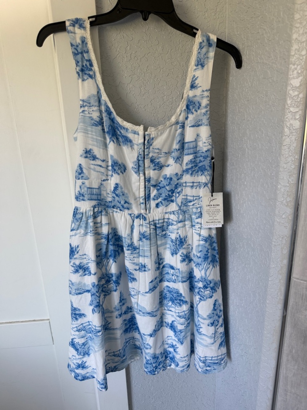 Japna White and Blue Printed Mini Dress